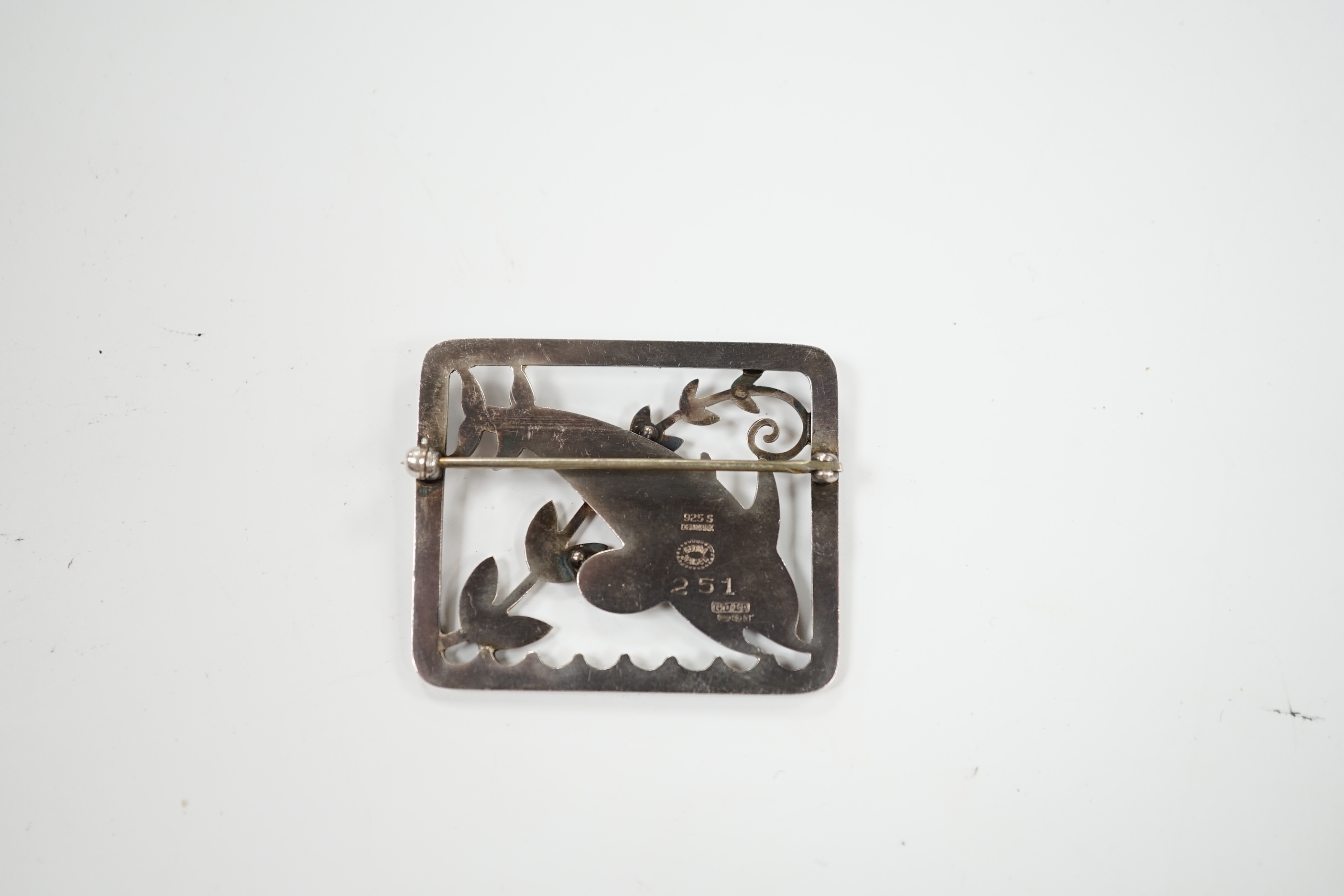 A Georg Jensen silver twin dolphin brooch, design no. 251, 38mm.